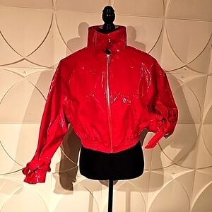 M Red Patent Leather Bomber Jaxker (rain coat)